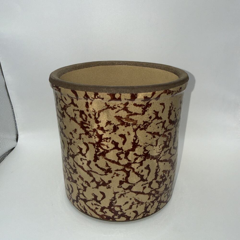 Vintage Red Brown Spongeware Crock 6” Tall x 6” Wide Unmarked